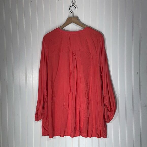 Ava & Viv Coral Pink Button-Front Blouse Tunic Top 3X Lightweight Minimalist - Picture 2 of 7